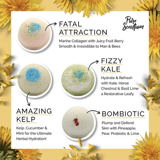 Pure Scentum Bombceutical seaweed bath bomb: oceanic minerals refresh skin during a relaxing bath