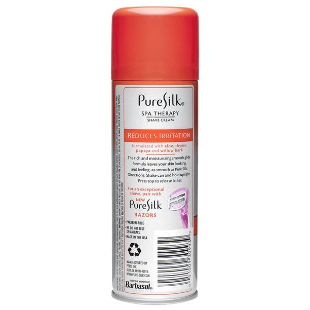 Pure Silk shave cream foam being dispensed for gentle lather