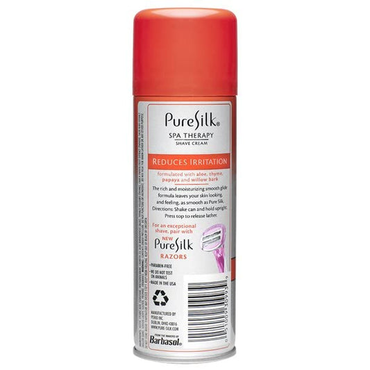 Pure Silk shave cream foam being dispensed for gentle lather