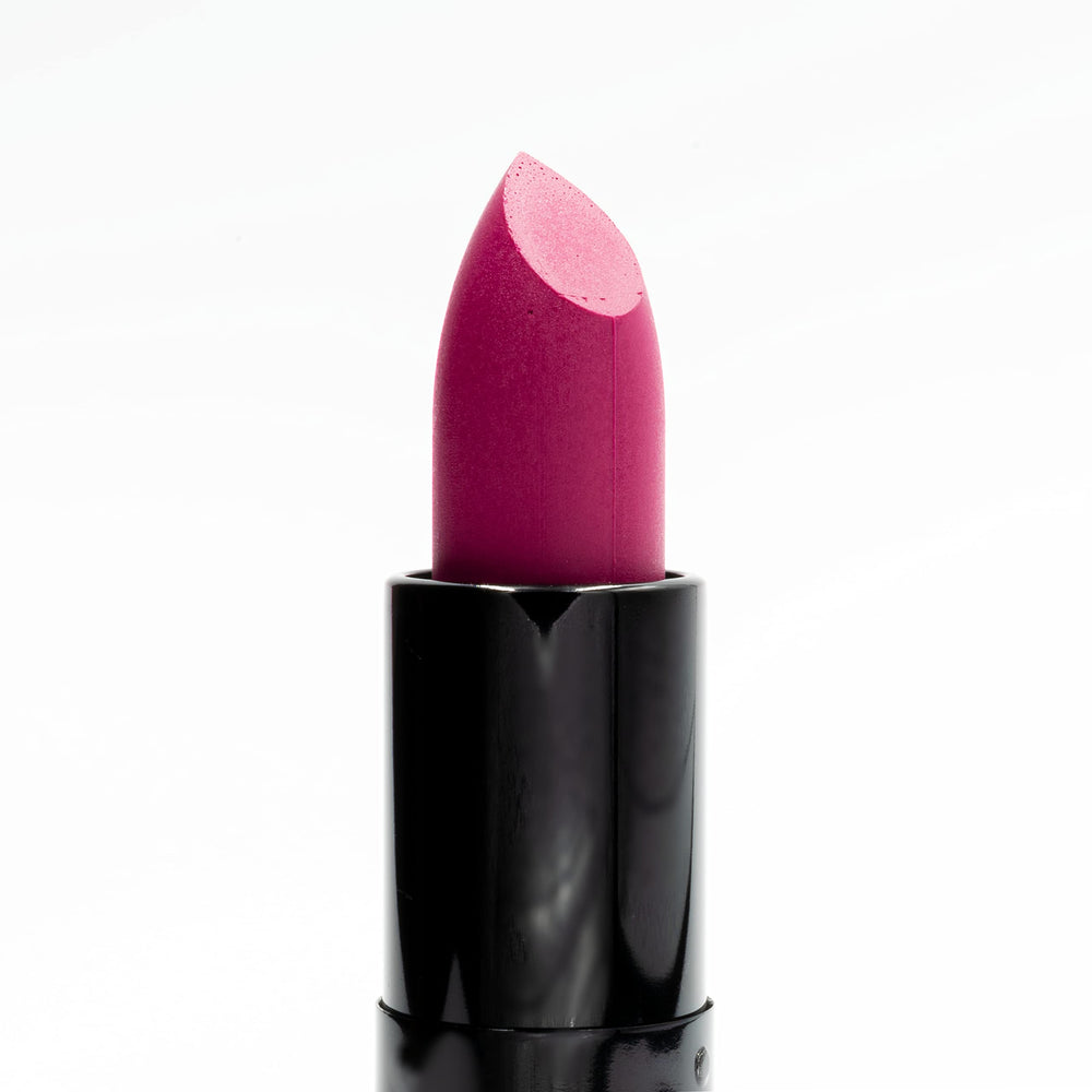 Pure Ziva Cranberry Red Matte Lipstick swatch on lips shows deep fuchsia and smooth glide