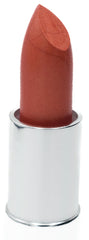 Swatch of Pure Ziva Orange Sunset lipstick showing metallic frosted red-orange tone.