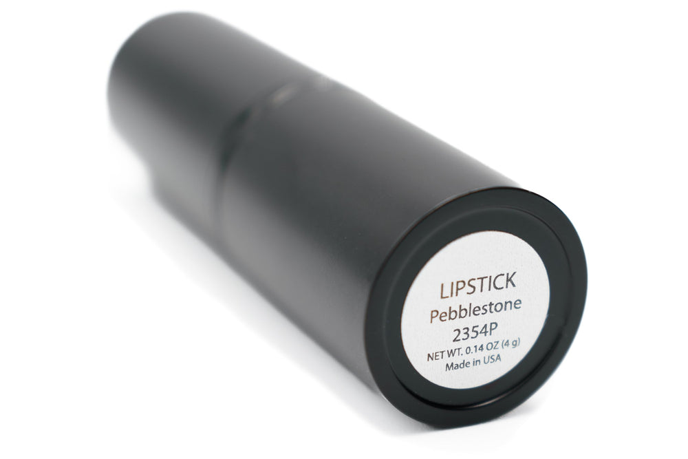 Pure Ziva Pebblestone Nude lipstick closeup highlights a bronze-nude tone for versatile looks.