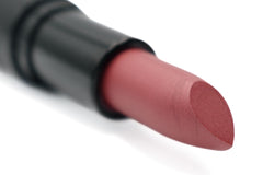 Pure Ziva Raspberry Satin Lipstick swatch on lips showing rich color and smooth finish.