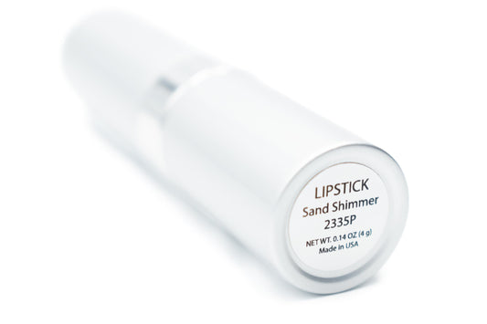 Pure Ziva Sand Shimmer lipstick swatch showing pale beige shade on skin.