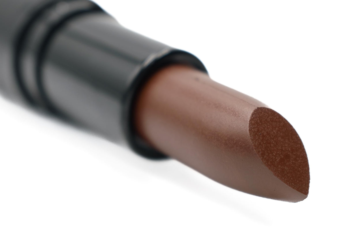 Pure Ziva Truffle lipstick swatch reveals deep dark brown bronze red for rich color.