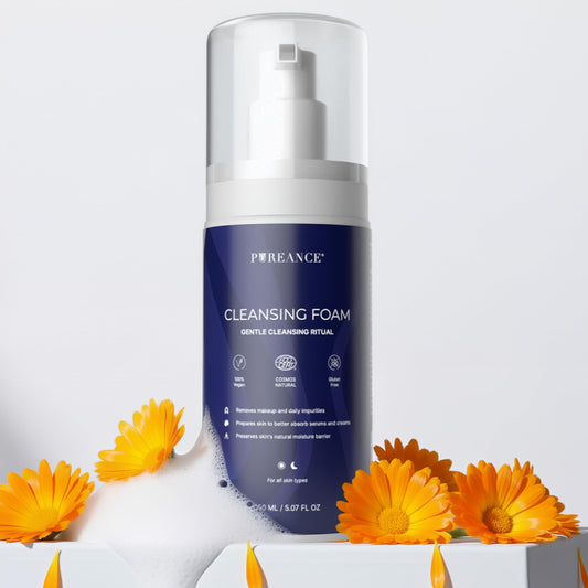 Pureance Cleansing Foam bottle pour shows silky daily cleansing