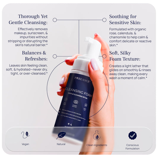 Pureance Cleansing Foam silky-foam texture supports gentle cleansing for sensitive skin