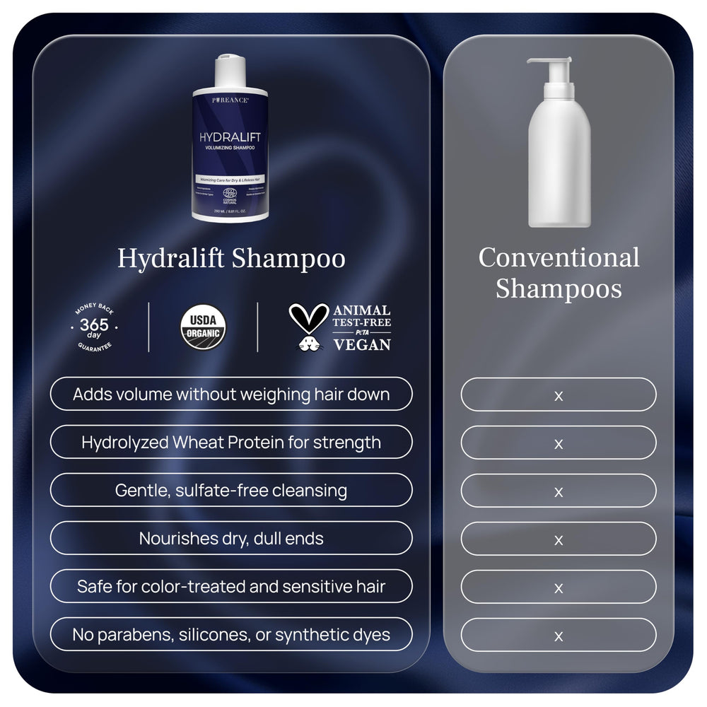 Pureance Hydralift hair-detail emphasizing texture and natural bounce after use.
