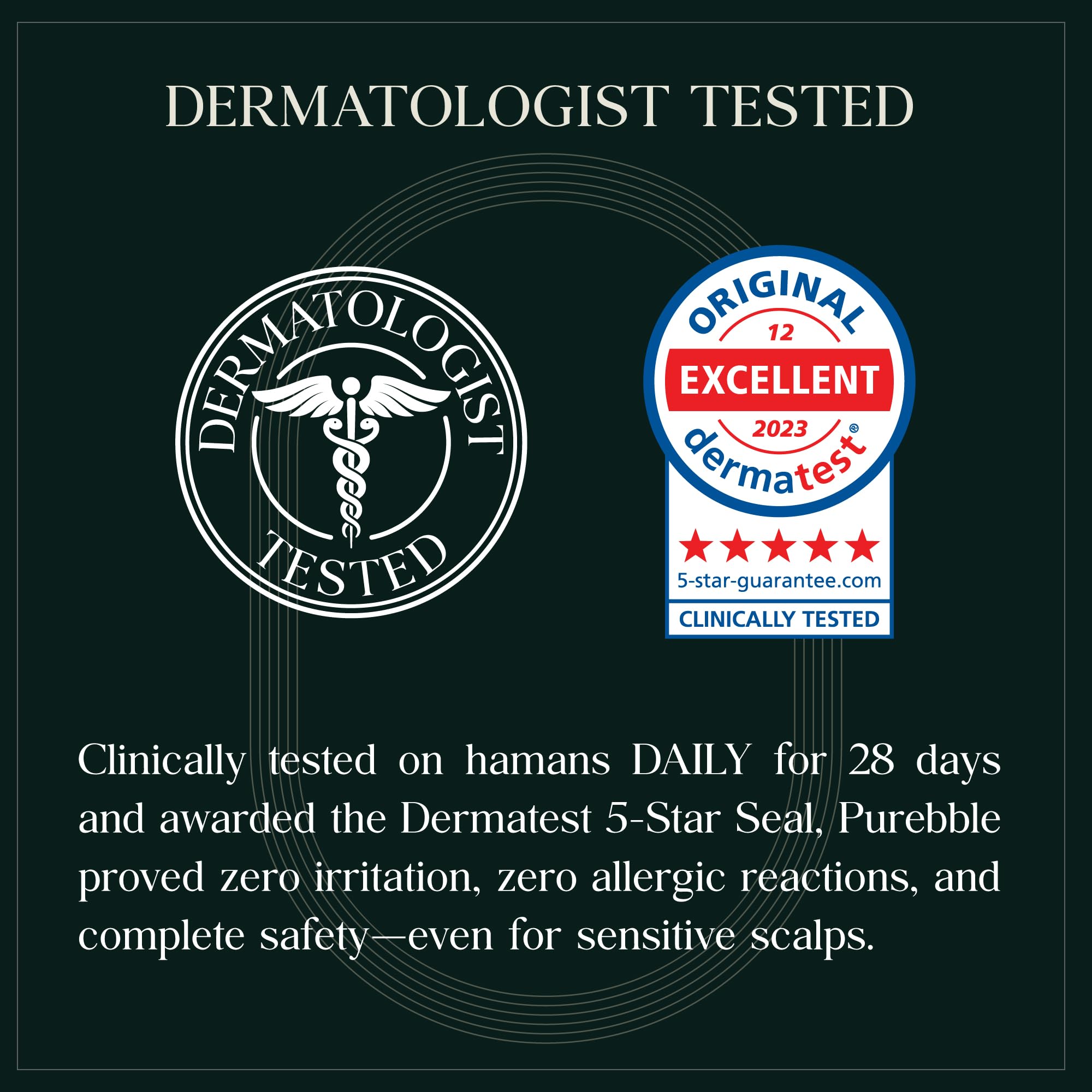 Purebble Derm Tested 5-star certification seal signaling skin safety