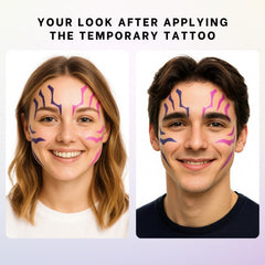 PUREHAIR UV-bright purple tattoos glow under black light for night events.