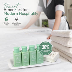 Purely conditioner bottles 1.3 oz aligned for hotel amenities