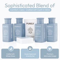 Purely travel bottles 1.3 oz emphasize value for guest stays.