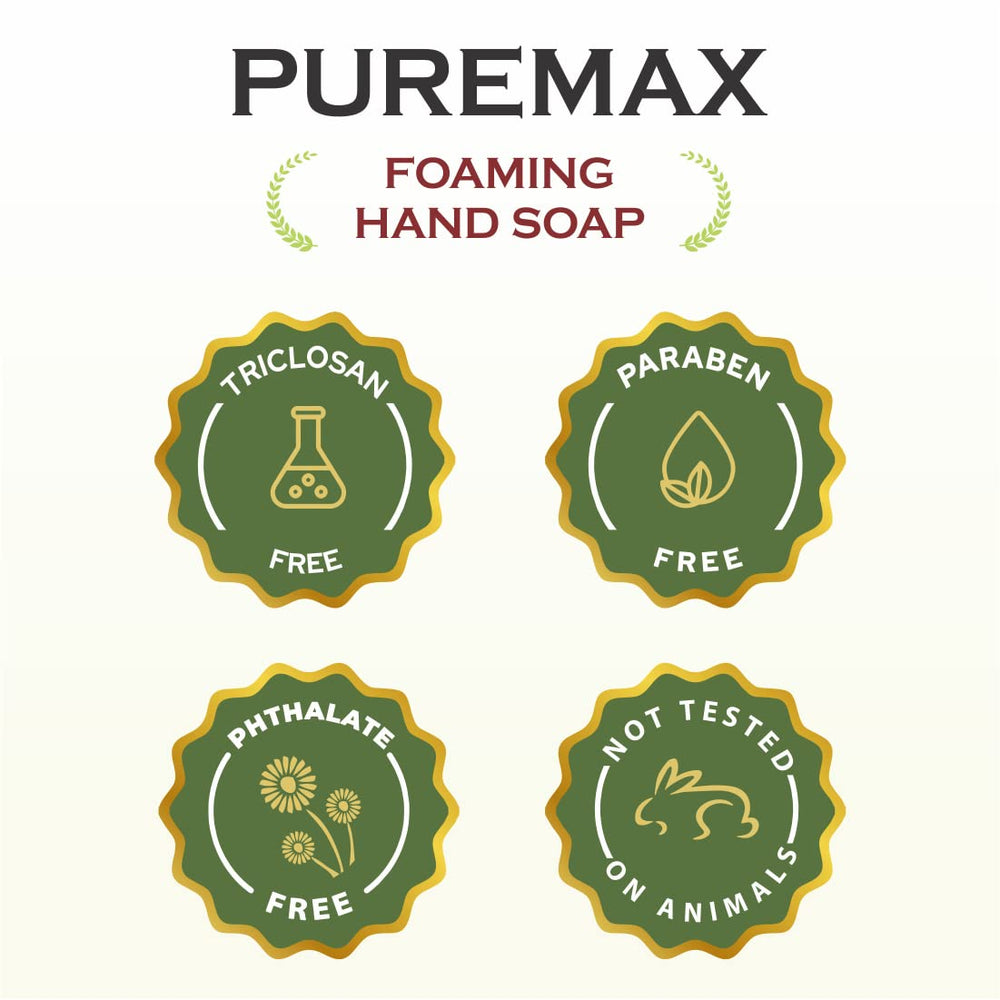 Puremax foaming soap texture shows thick, creamy foam for thorough cleansing