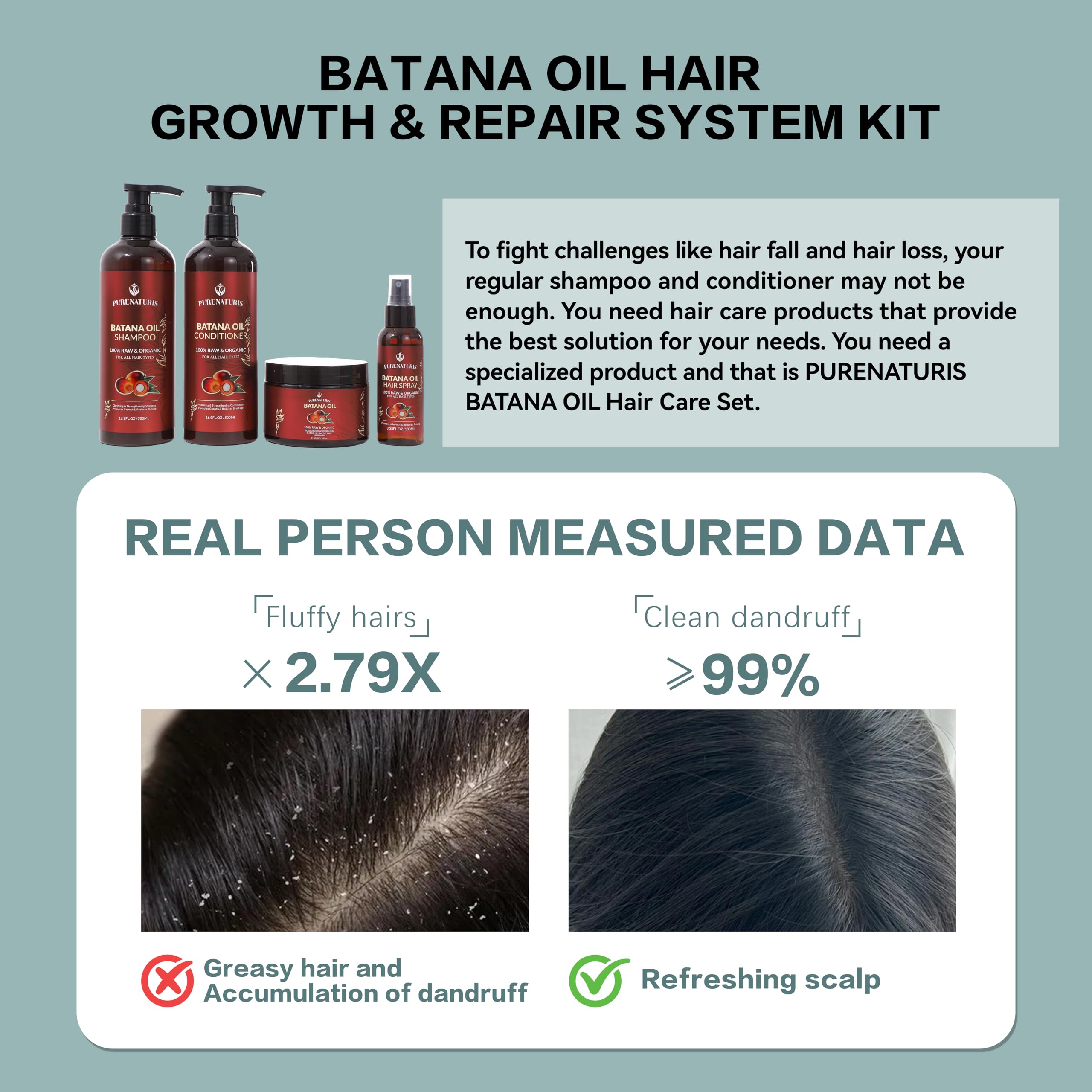 PureNaturis Batana Oil Leave-in Spray bottle for frizz control.