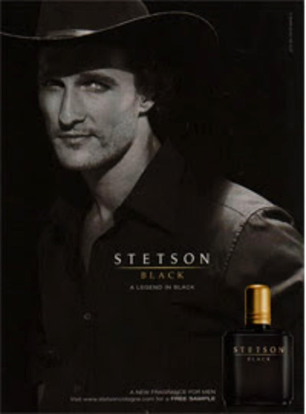 Man applying PureScents Stetson Black aftershave, emphasizing masculine woody scent