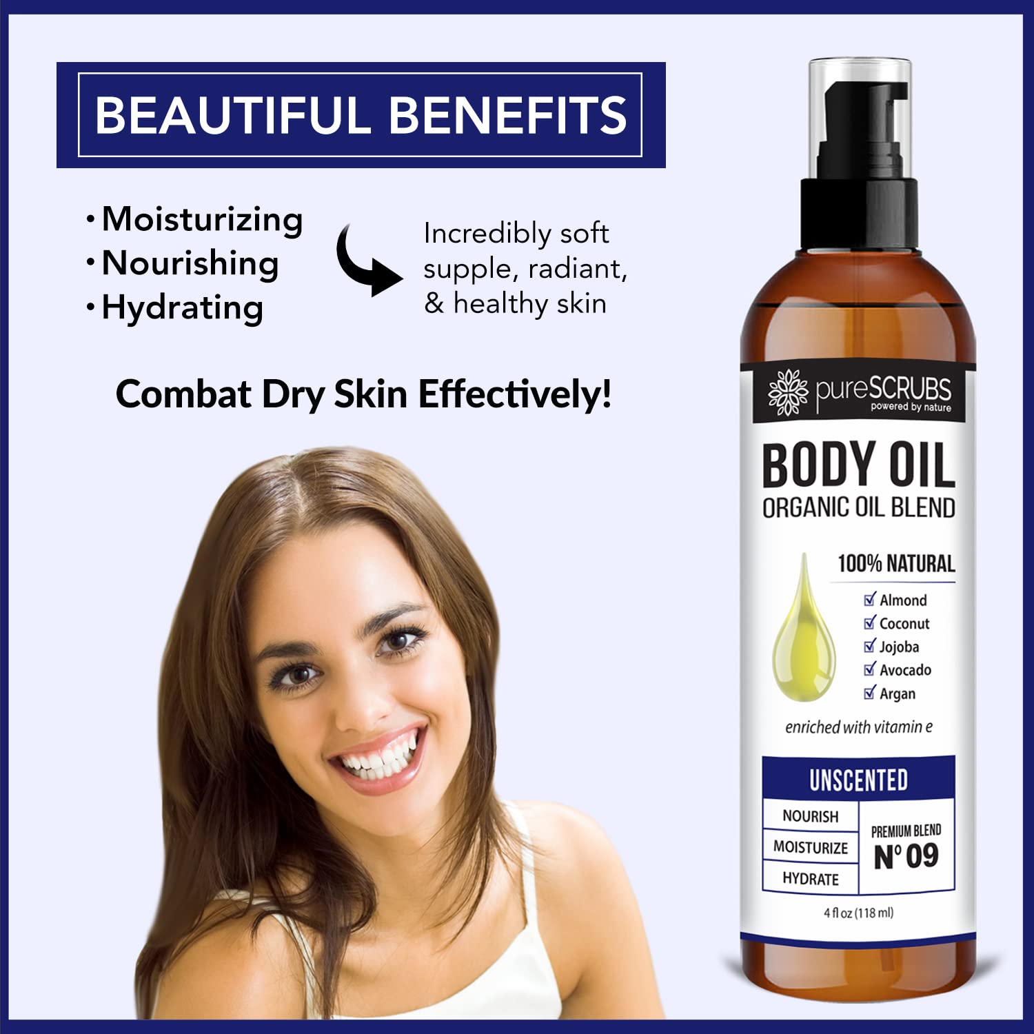 Close up of pureSCRUBS oil texture on skin showing silky glide for quick absorption.