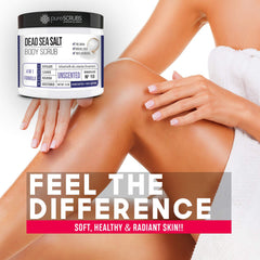 PureSCRUBS Dead Sea salt scrub closeup highlighting fine texture.