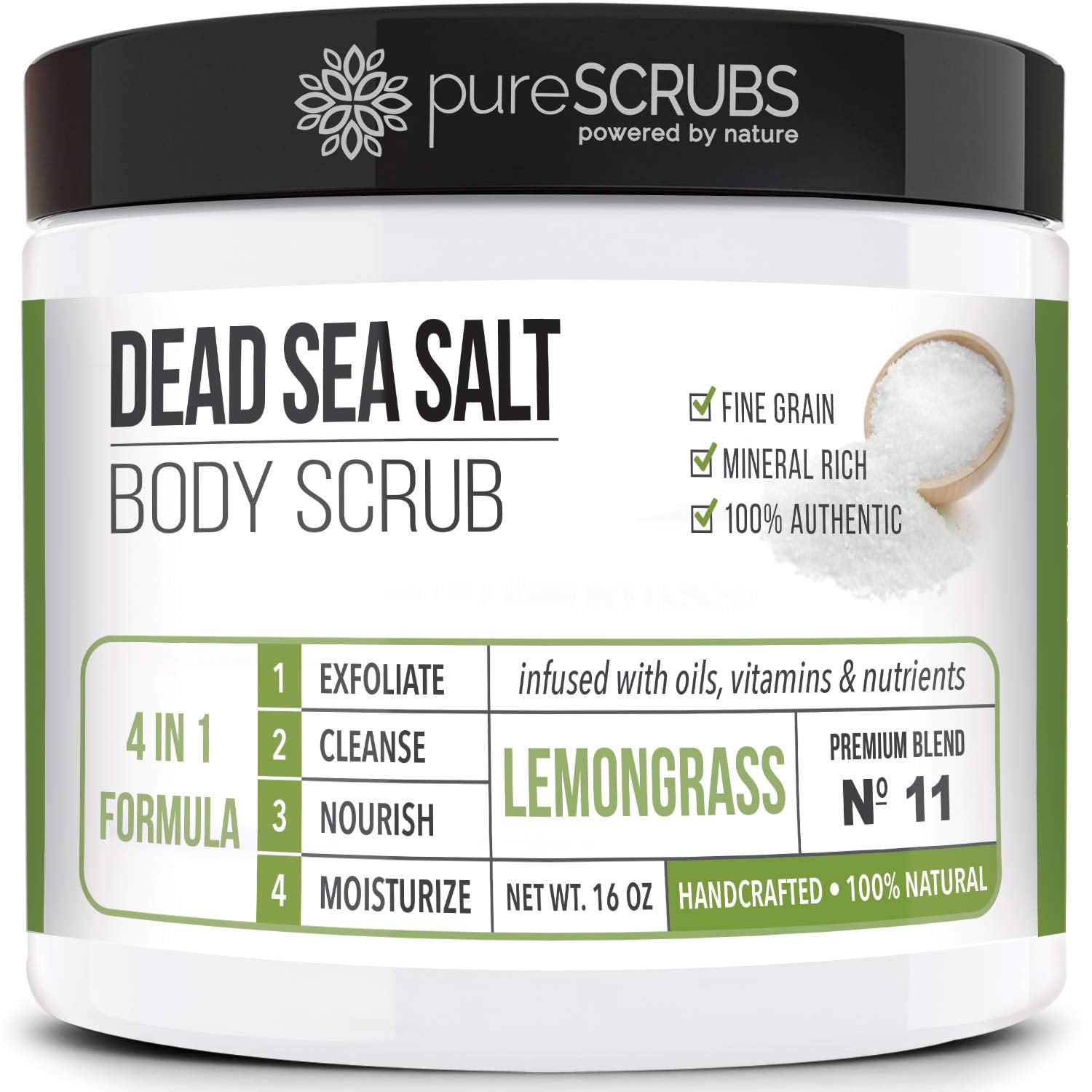 pureSCRUBS lemongrass scrub jar showcases premium exfoliation for smoother, refreshed skin