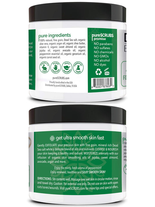 pureSCRUBS peppermint sea salt scrub wooden spoon for easy scooping and application