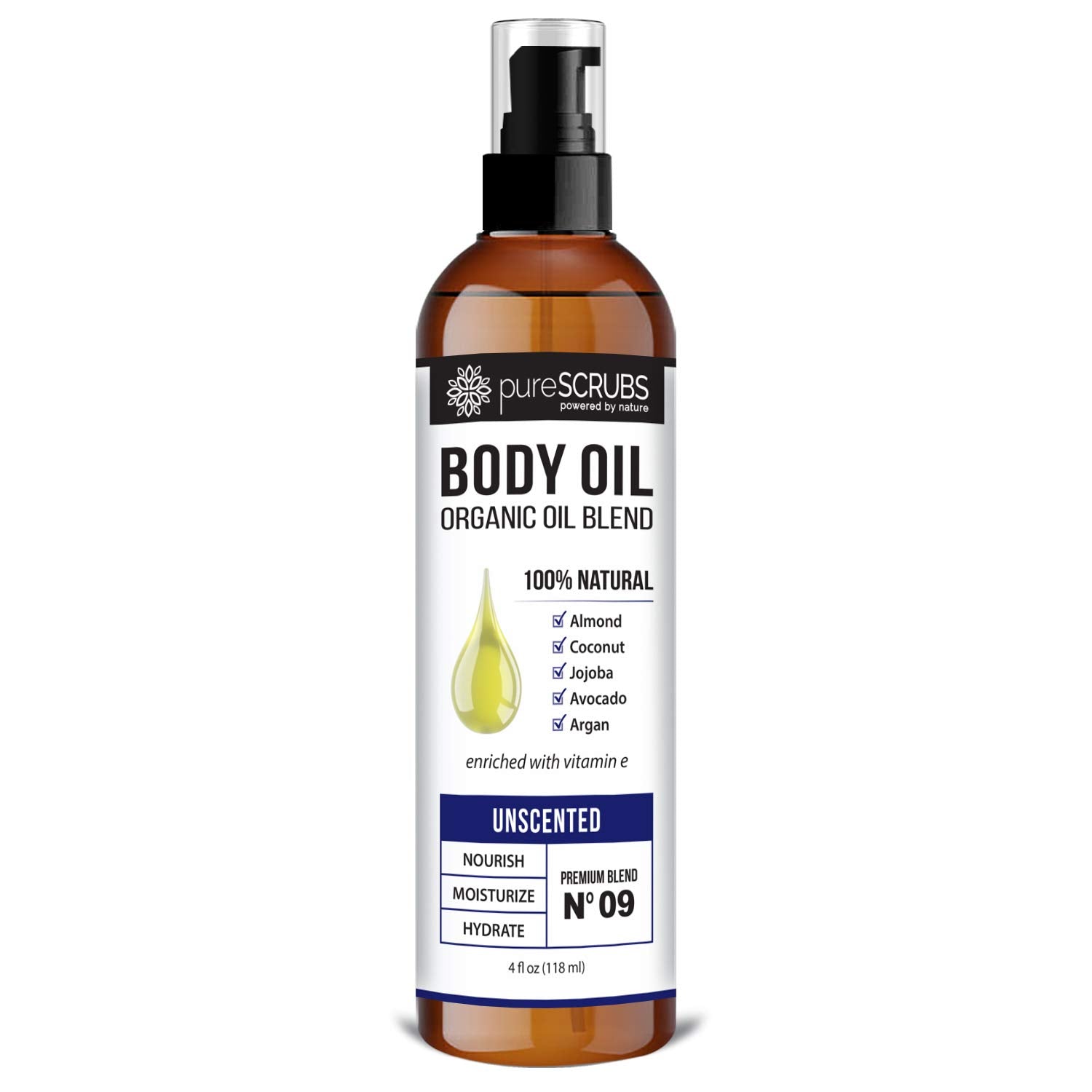 pureSCRUBS Ultra Moisturizing Body Oil Spray bottle shows a silky, non-greasy finish.