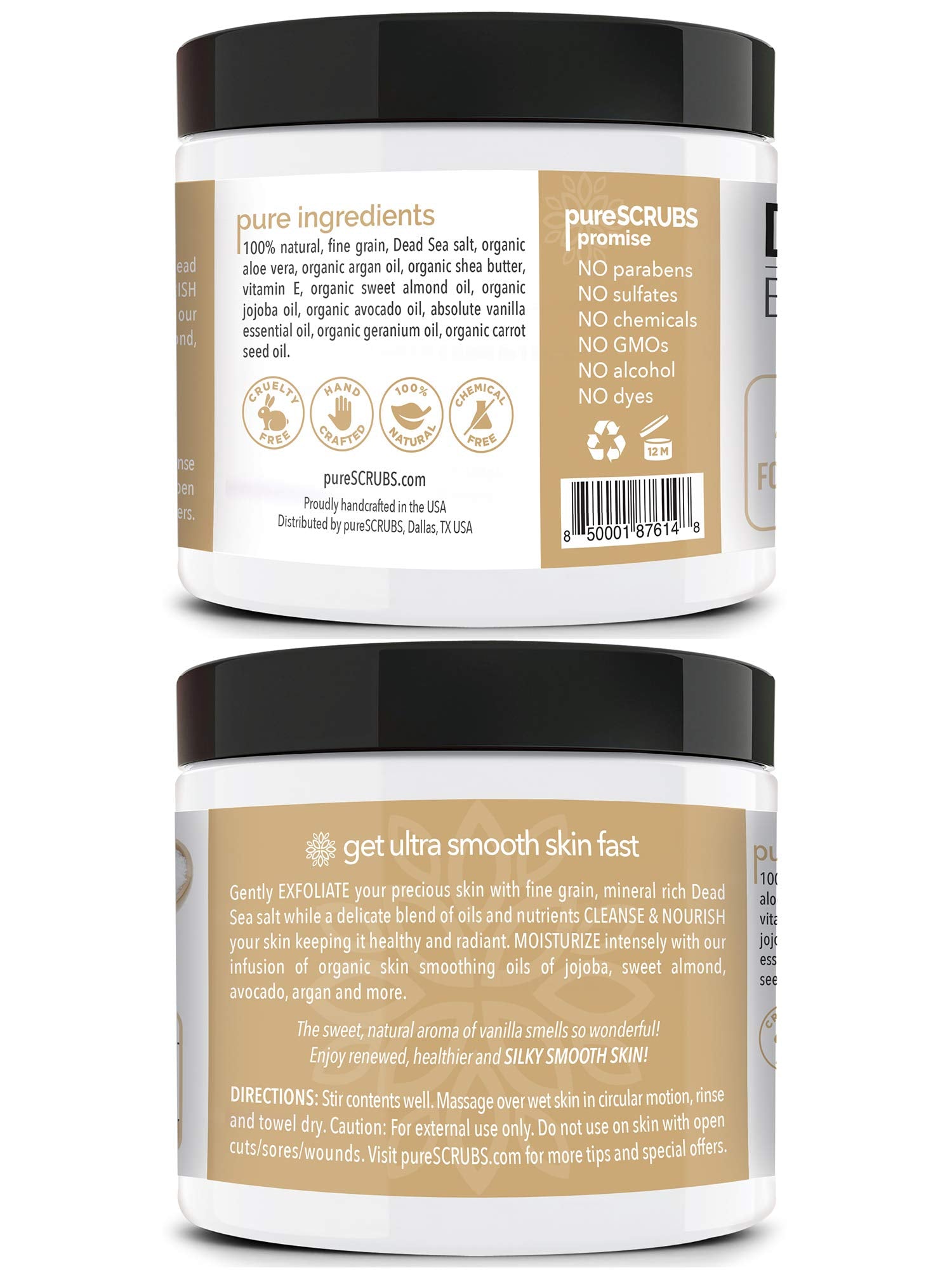 PureSCRUBS vanilla wooden spoon for easy scooping of the scrub.