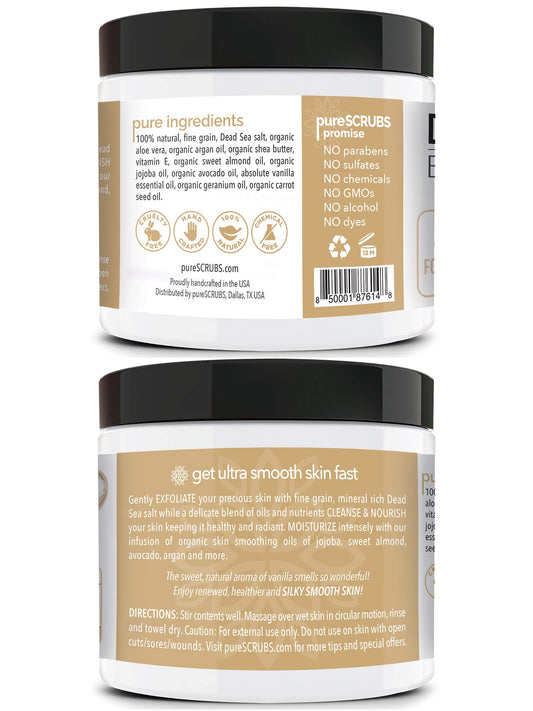 PureSCRUBS vanilla wooden spoon for easy scooping of the scrub.