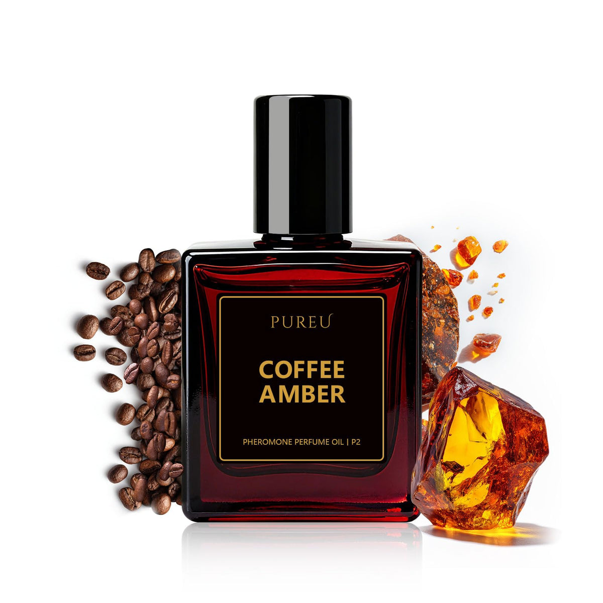PUREU pheromones perfume bottle featuring coffee amber notes for a refined scent.