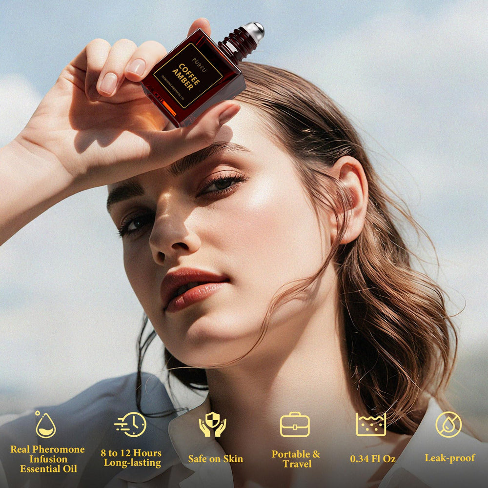 PUREU roll-on being applied to the wrist for easy fragrance use.