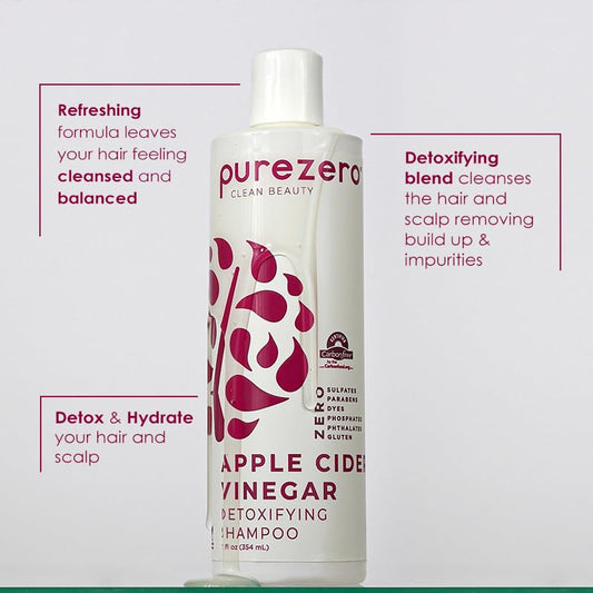 Purezero shampoo bottle close-up highlighting clean vegan formula