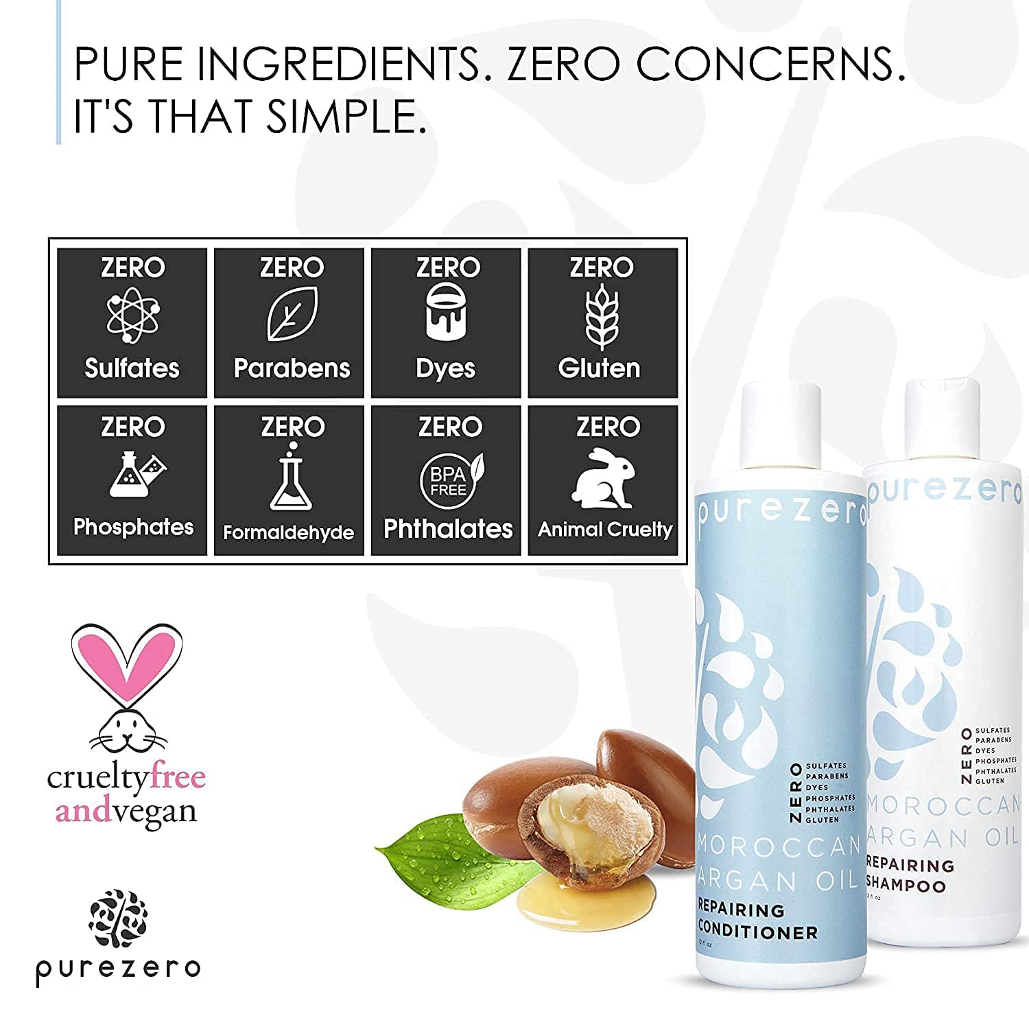 Purezero Argan Oil Conditioner close-up demonstrates smoothing and detangling