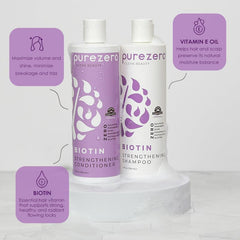 Purezero Biotin conditioner rinse shot shows detangling ease and smooth finish.