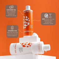 PureZero branding with vegan cruelty-free badge and tropical coconut aroma.