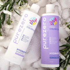 Purezero clean color care conditioner bottle emphasizing detangling and color longevity