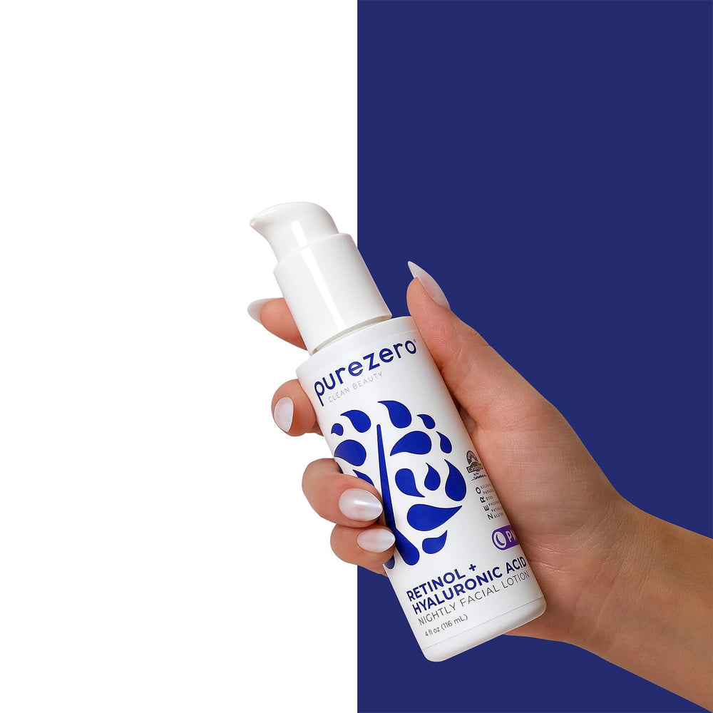 Purezero on bedroom nightstand illustrating evening skincare routine