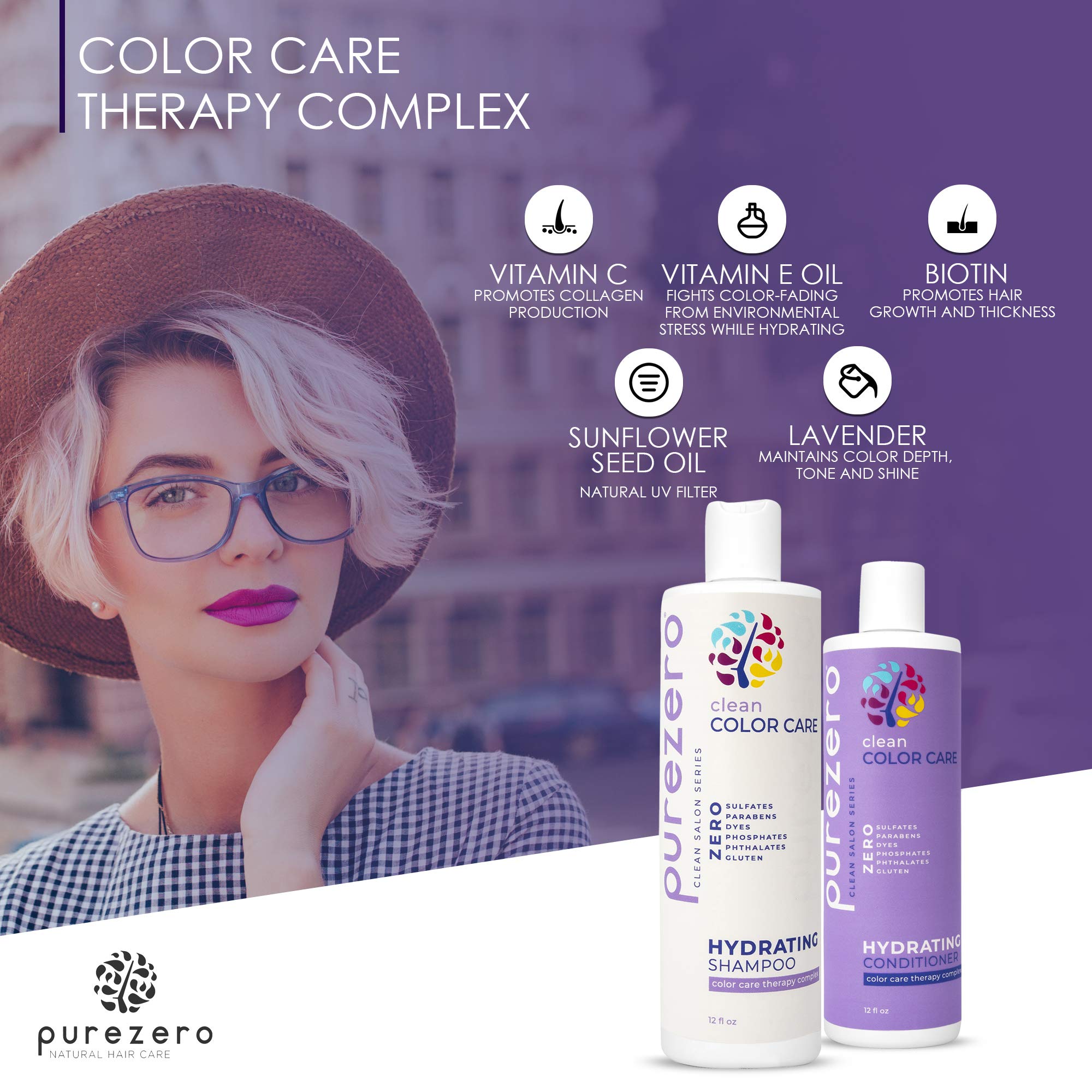 Purezero sunflower seed oil graphic showcasing natural UV protection for hair