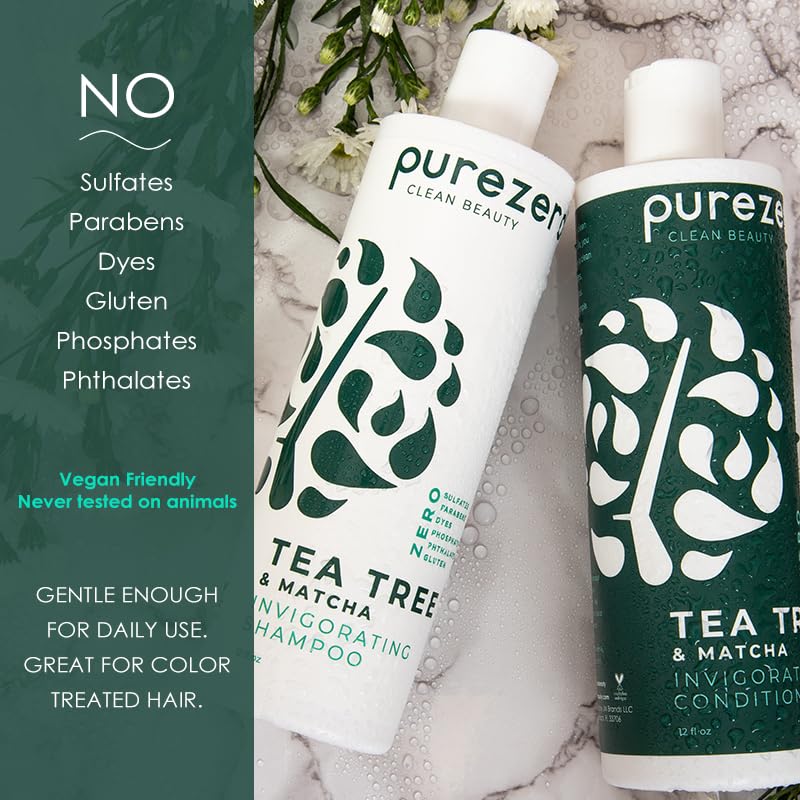 Lather of Purezero tea tree and matcha on hair demonstrates cleansing action