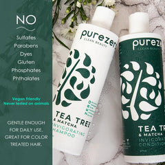 Lather of Purezero tea tree and matcha on hair demonstrates cleansing action