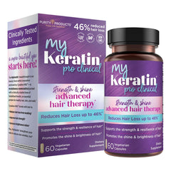 Purity Products MyKeratin ProClinical bottle demonstrates premium packaging for stronger, shinier hair.