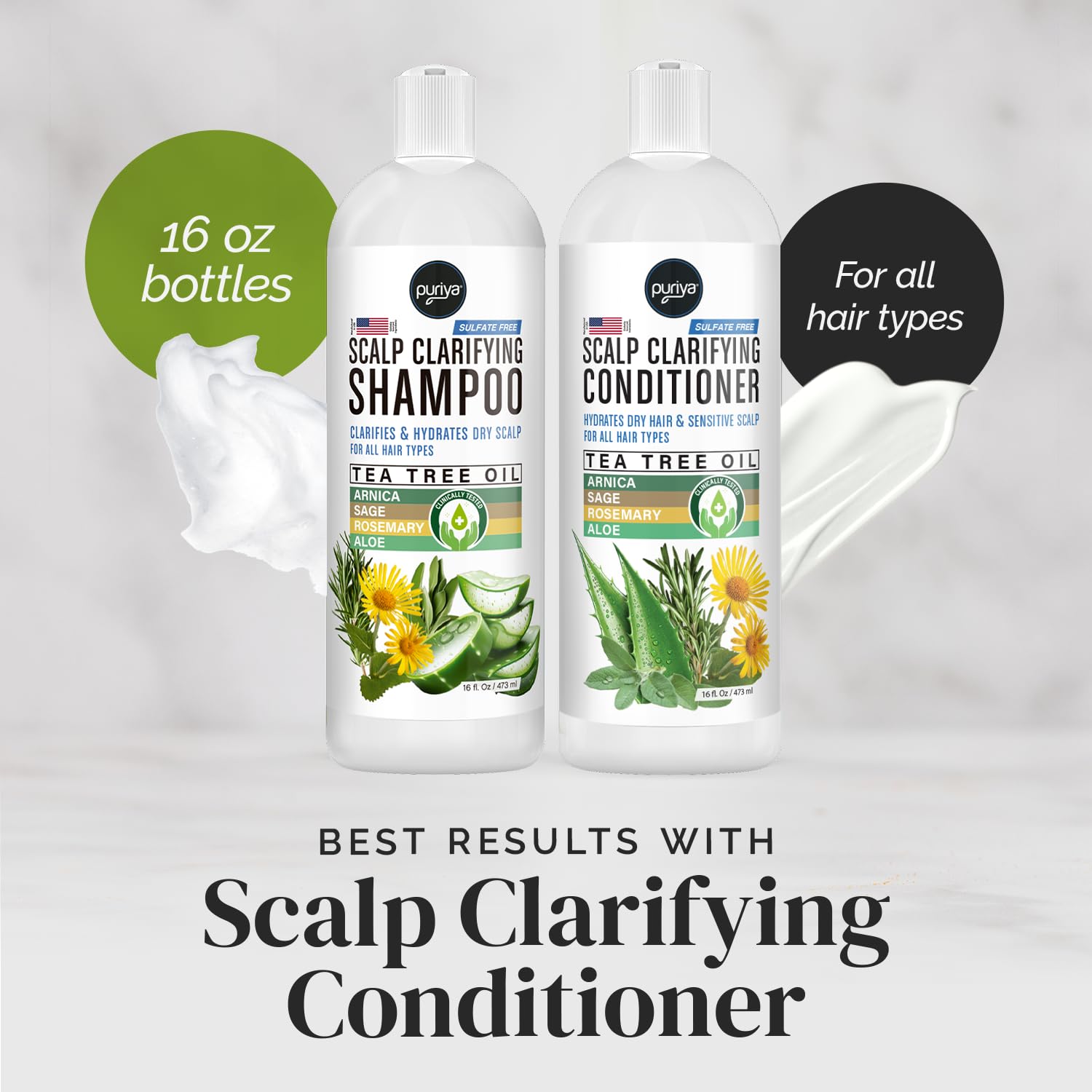 Puriya Tea Tree Clarifying Shampoo hair shine signals nourished, glossy strands.