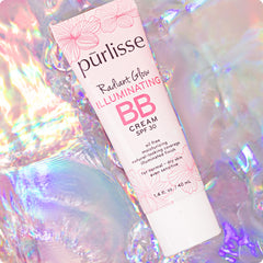 pūrlisse BB Cream application on skin shows dewy finish.