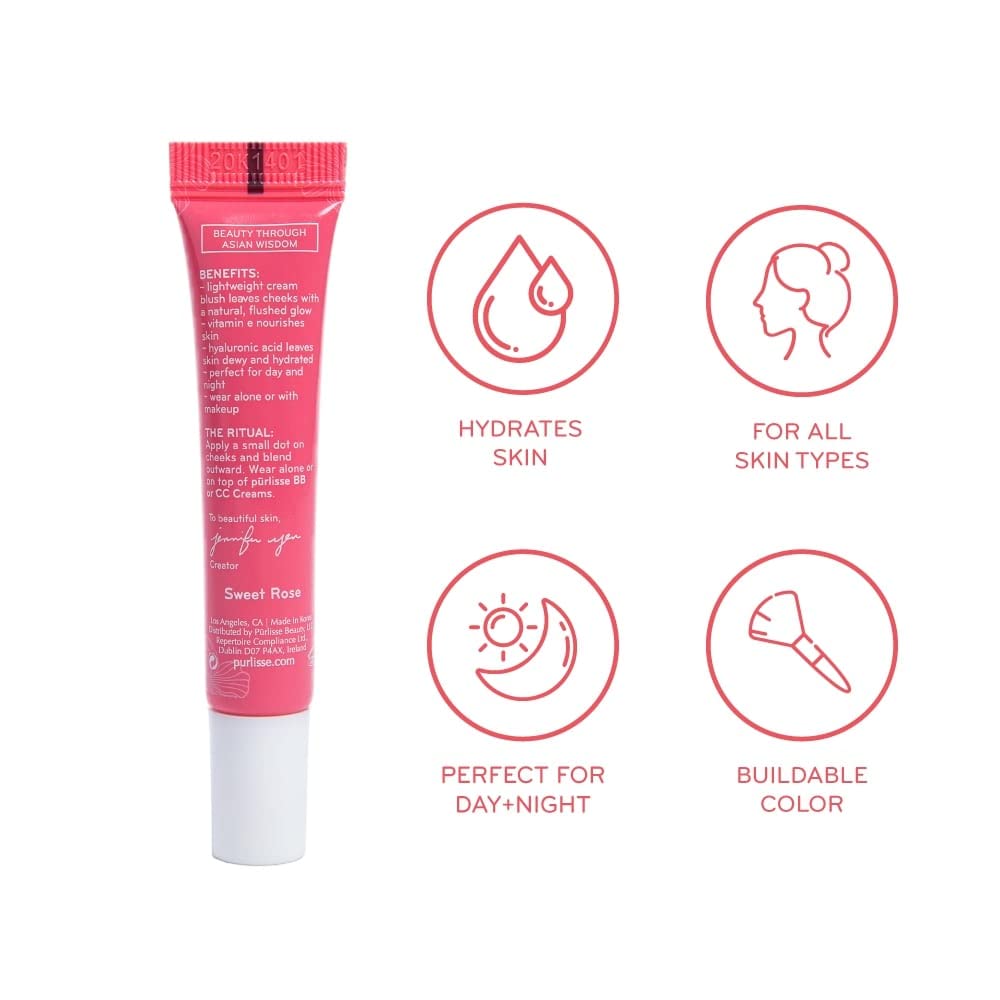 Pūrlisse Blush Glow BB Cheek Color swatch on cheek shows radiant dewy finish.