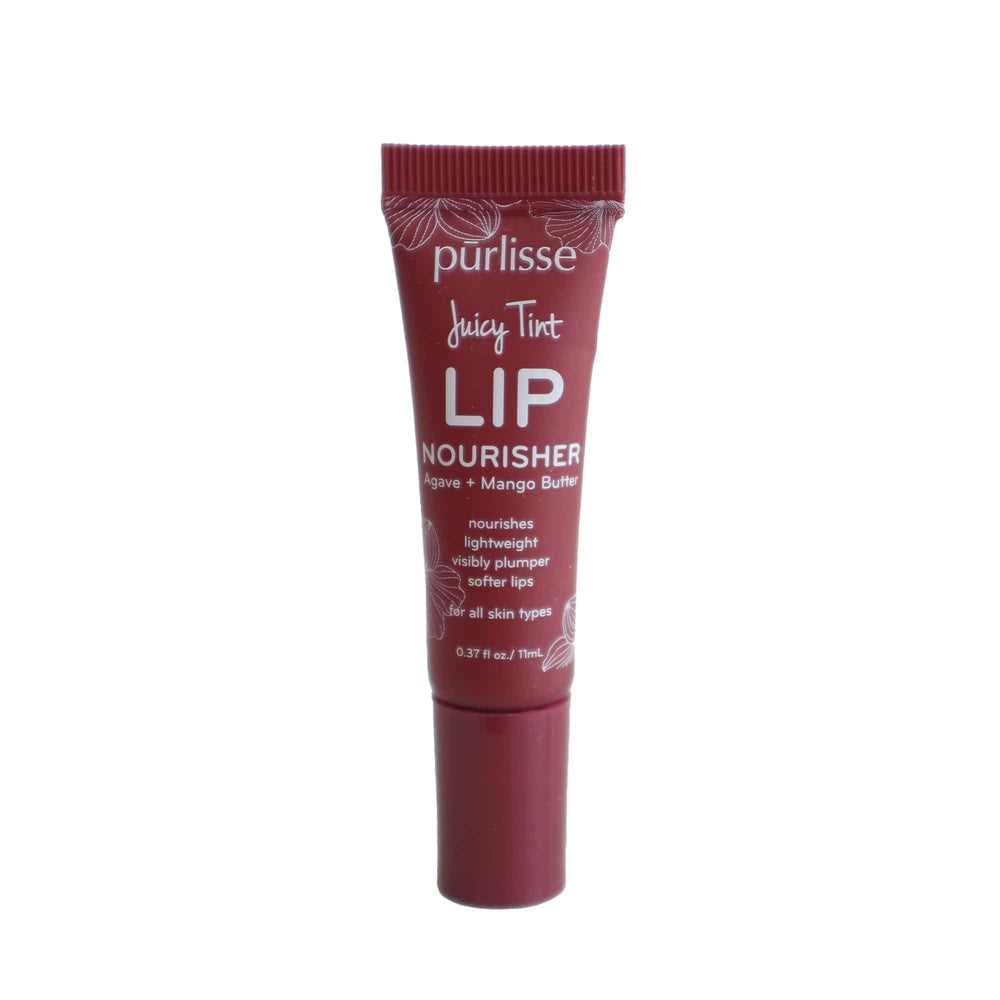 Purlisse Juicy Tint Berry Shine tube detail showing hydrated color finish.