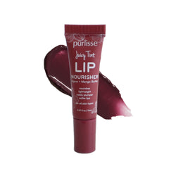 Purlisse Juicy Tint swatch on lips displaying buildable color.