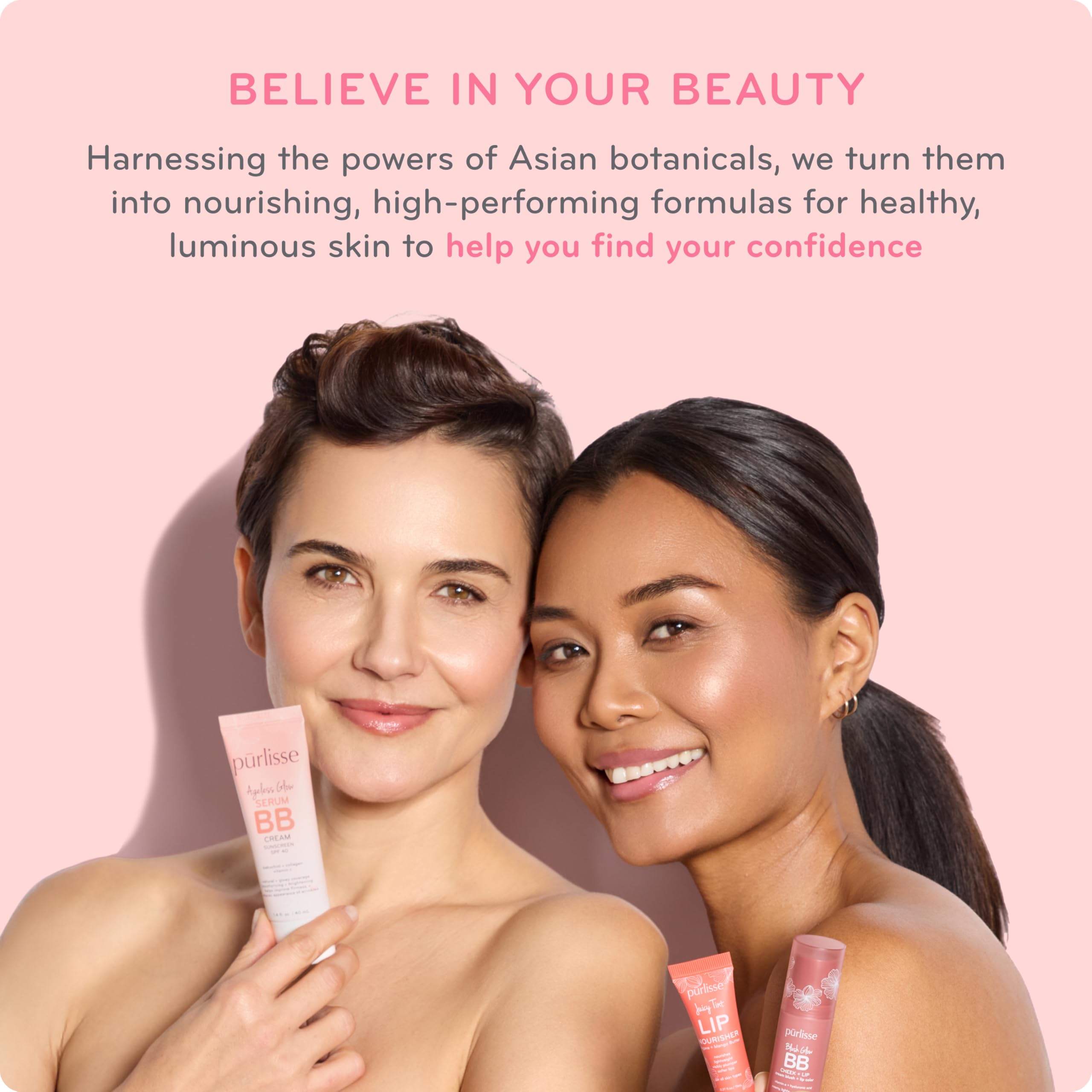Purlisse Radiant Glow BB Cream travel-friendly bottle design.