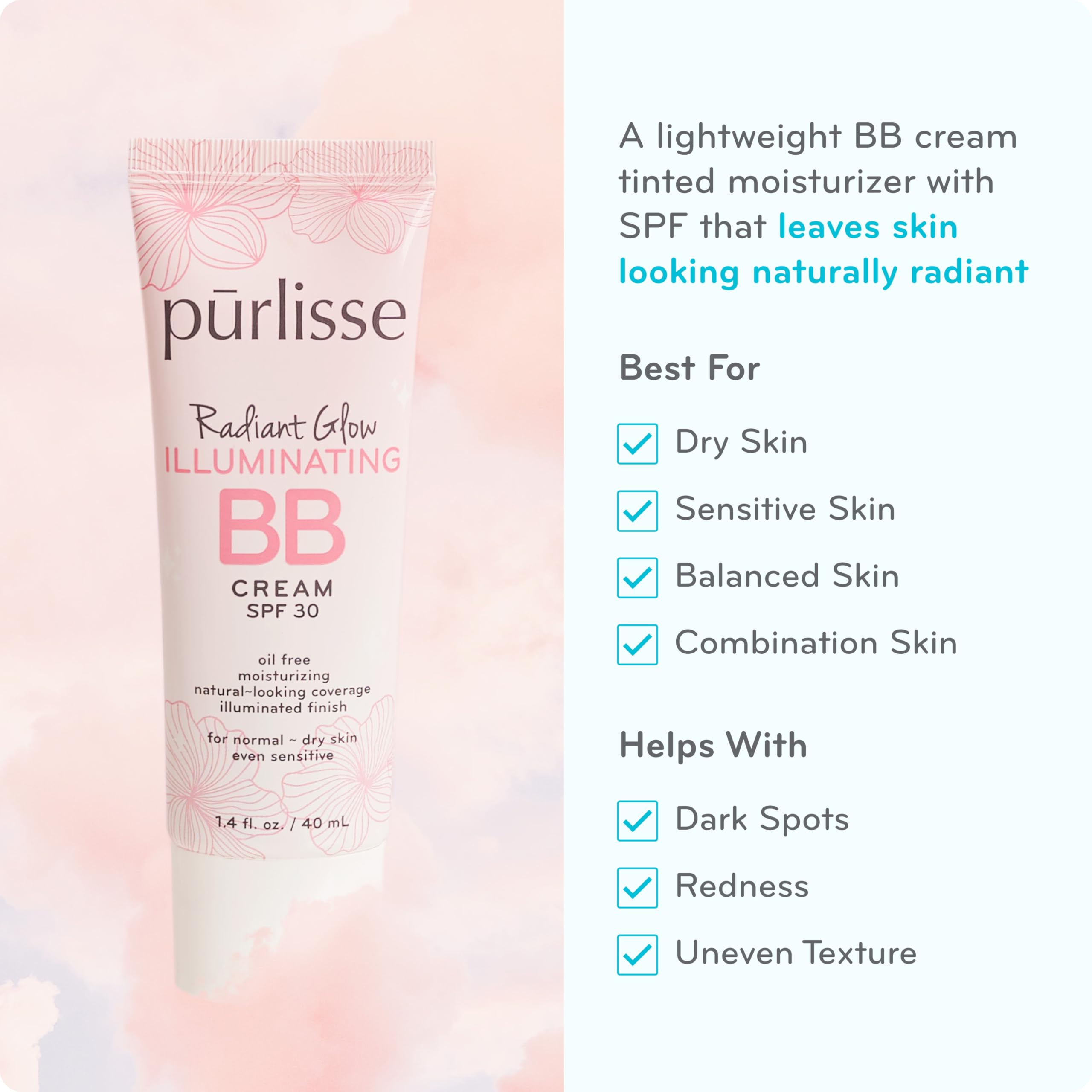 Pūrlisse Radiant Glow texture swatch shows smooth, dewy coverage.