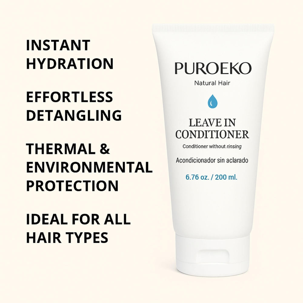 PUROEKO Hydrating Leave-In Conditioner dispensing nozzle illustrates lightweight protection in action.