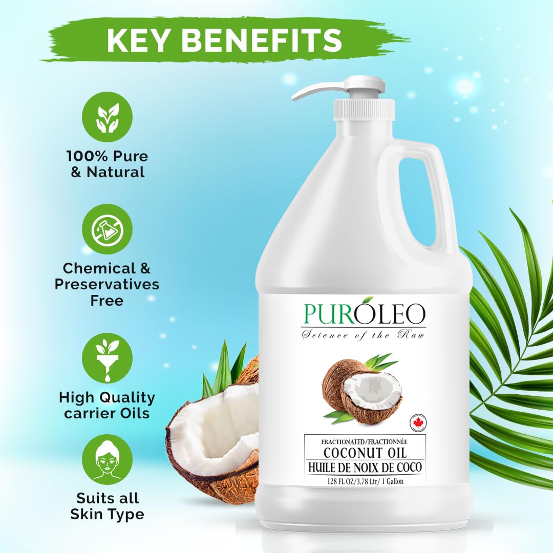 Puróleo coconut oil 128 oz bottle; versatile base for diluting essential oils