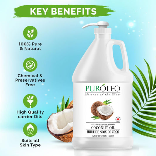 Puróleo coconut oil 128 oz bottle; versatile base for diluting essential oils