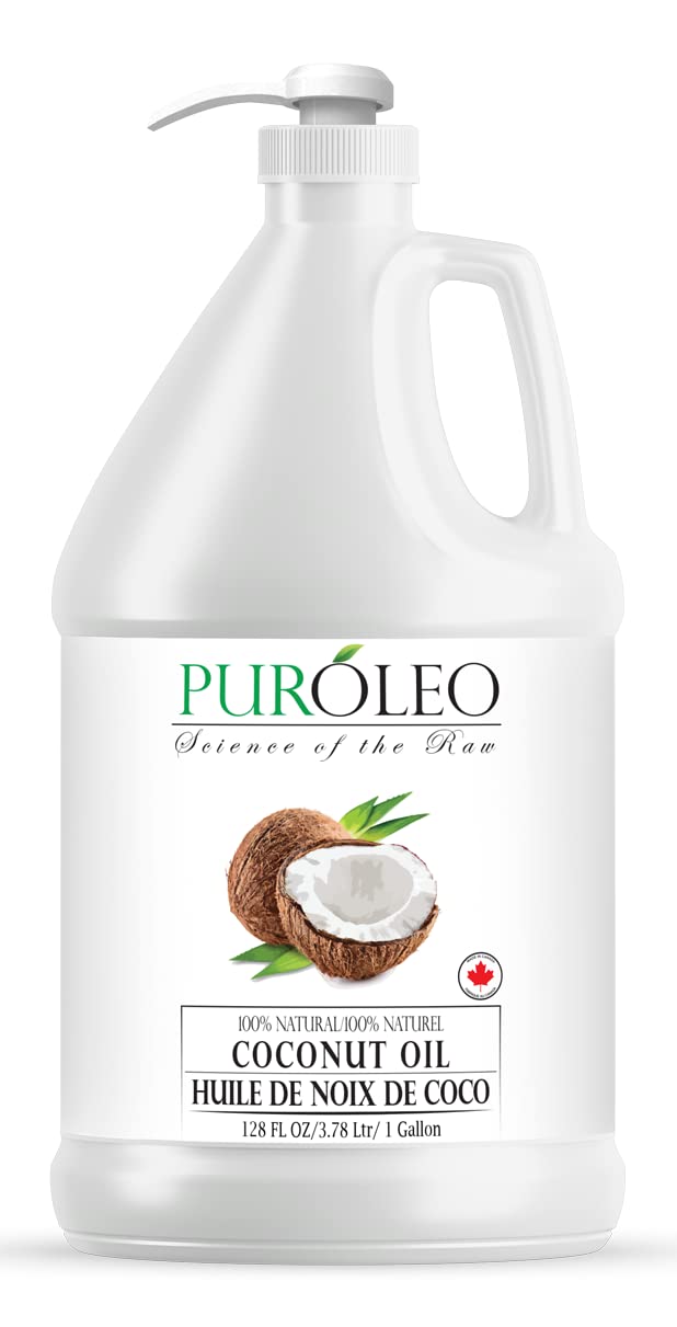Puróleo fractionated coconut oil bottle; easily absorbed, non-greasy for skin and hair