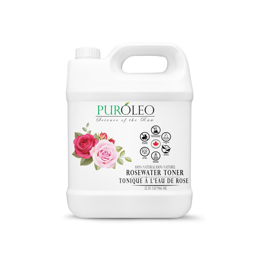 PURÓLEO Rose Water 946ml bottle for refreshing skin and makeup setting.